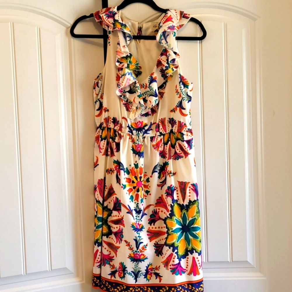 Beige by eci Floral Mid-Length Dress with V-Neck